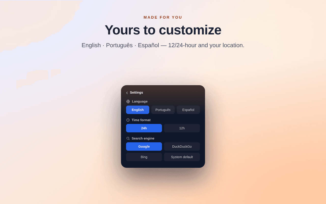 SunTime settings screen