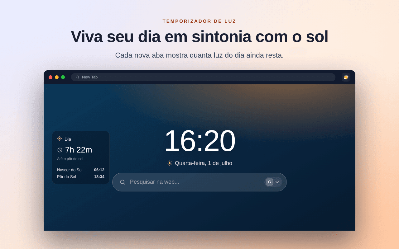 Nova aba do SunTime mostrando o tempo restante de luz do dia